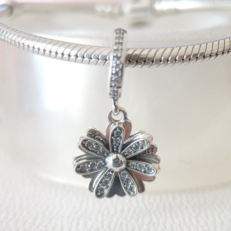 Daisy Flower Dangle Charm Fits Pandora Bracelet Gift for Her Handmade Jewelry for Women Girl Gift 925 Silver European Charm Bead
