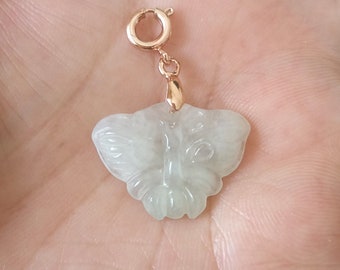 100% China natural hand-carved white jade butterfly pendant 