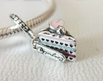 Encanto colgante de pastel de cumpleaños para pulsera Pandora/regalo para ella/joyería hecha a mano para mujer regalo 925 cuentas de plata europeas