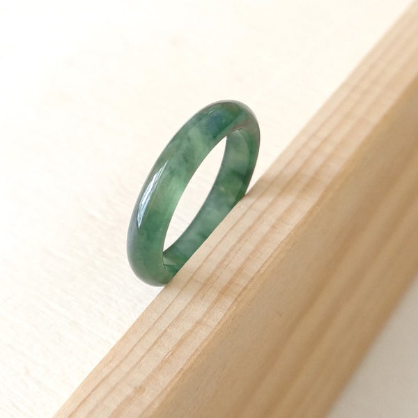 6US Jade Ring Icy Dark Blue Ice Translucent Jadeite Rings for Woman 100% Burma Natural Untreated Grade A Jadeite Gem Ring