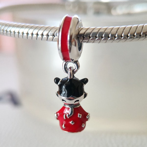 Charm pendentif pour poupée chinoise pour bracelet Pandora/cadeau pour elle/bijoux fantaisie pour femme breloque faite main en argent 925 avec perle européenne