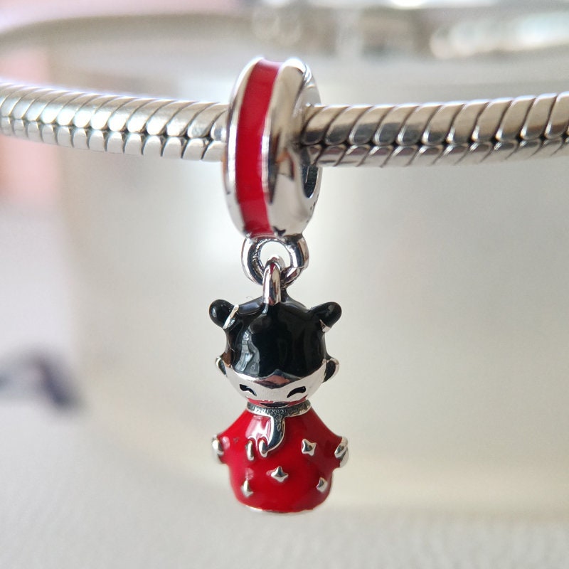 China Doll Dangle Charm Fits Pandora Bracelet Gift for Her Fashion Jewelry for Women 925 Silver Handmade Charm European Bead