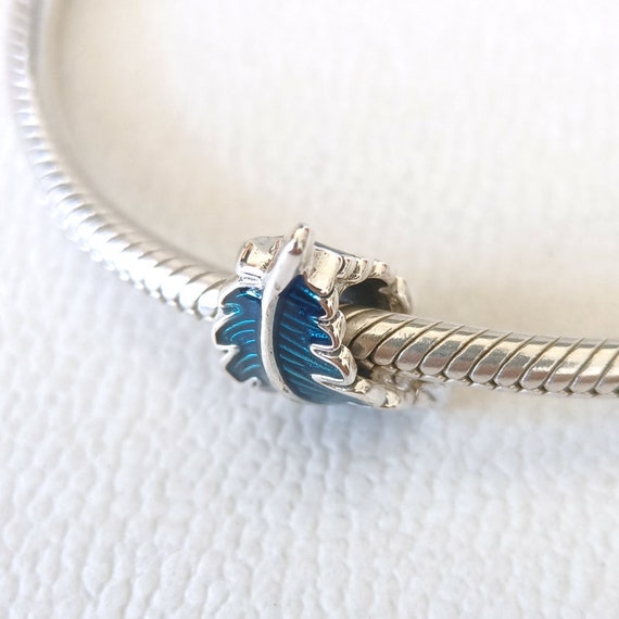 Blue Curved Feather Charm for Pandora Bracelet gift for Her necklace Pendant handmade Charm Gift 925 Silver Charm Bead Etsy