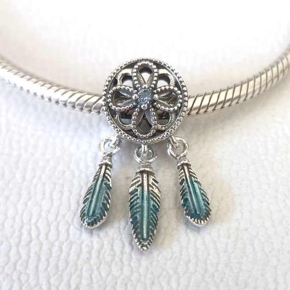 Blue Dream Catcher Charm Fits Pandora Bracelet Gift for Her Necklace Pendant Handmade Charm Gift 925 Silver Charm bead