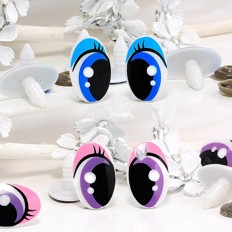 12 Pair 16mm Safety Eyes, Nose, Buttons No Pupil Flat Black Plastic Oval  Shape for Dolls, Teddy Bears, Fantasy, Cartoon, Monster ON-1 
