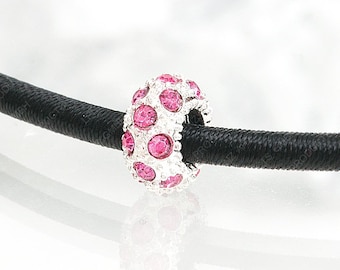 5x Perles modulaires en métal rondelle avec strass, perles coulissantes, perles intermédiaires, perles à grand trou pour créer des bijoux, couleur « rose », rond