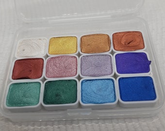 Solid Watercolor Metallic/Pearlescent, Set of 12 or 18 colours, 1ml grid