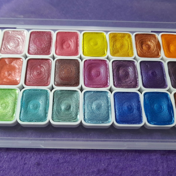 Metallic Pearl Watercolor Paint, 24 Colors, Solid Quarter Pans Set, Nail Art Drawing, Calligraphy, Acuarelas,