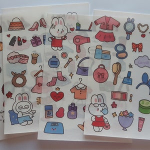 Little Bunny Stickers, Little Cat Stickers, Original DIY Paper Sticker, 4 Sheets, lot of stickers, Scrapbooking, Stationery, School Supplies