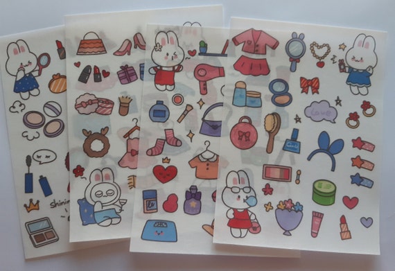 Little Bunny Stickers, Little Cat Stickers, Original DIY Paper Sticker, 4 Sheets, lot of stickers, Scrapbooking, Stationery, School Supplies
