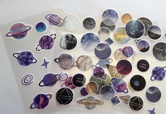 Purple Moon Stickers Planet Decoration Stickers 4 sheets DIY Self Sticker Notebook Stickers Scrapbooking Decoration Holographic details