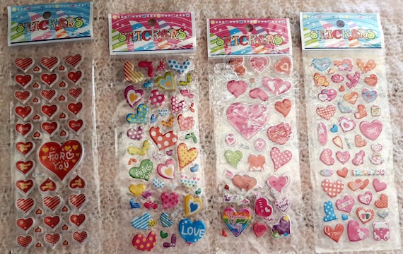 Multicolor Heart Stickers, Love Expression, Gift decoration, Labels, 4 assorted pcs, School Reward, Valentine Bubble Sticker, Lovely Hearts