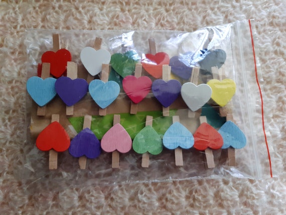 Loving Heart Shape Wood Clips Handicrafts, 20Pcs