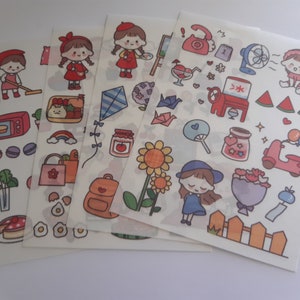 Mädchen Cartoons Aufkleber, 4 Bögen, Lot Aufkleber, Erinnerungsstücke Kindheit, Kinder lästige Dekoration, Kreativ, Scrapbooking, Journal