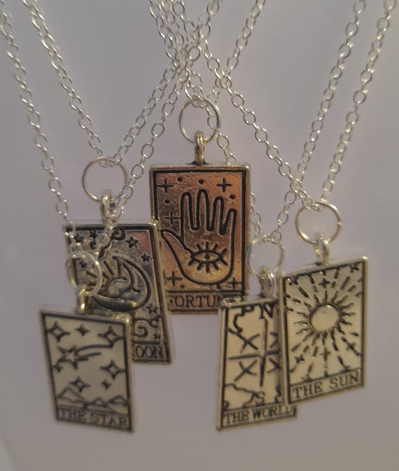 Silver Tarot Necklaces, hand-made, available in 5 designs, I Piece. in a velvet bag