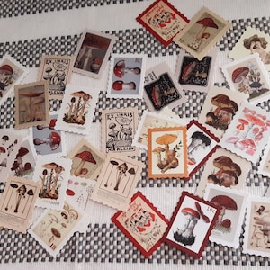 Pilze Stempel Aufkleber, Insekten Stempel Aufkleber, Pflanzen Stempel Stempel, Briefmarken inspiriert, Vintage-Stil, 23/46 Stück