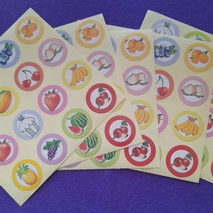 Etiquetas de frutas y dulces, pegatinas de frutas y dulces, 80 pegatinas educativas de dibujos animados para niños, álbumes de recortes, teléfonos, portátiles, regalos, sellos