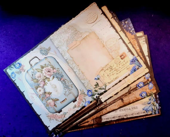 Travel and Maps Material, Vintage Paper for Scrapbooking, 4/8 big sheets plus 15/30pcs Large Illustrations, No stickers, for Arts and Crafts
