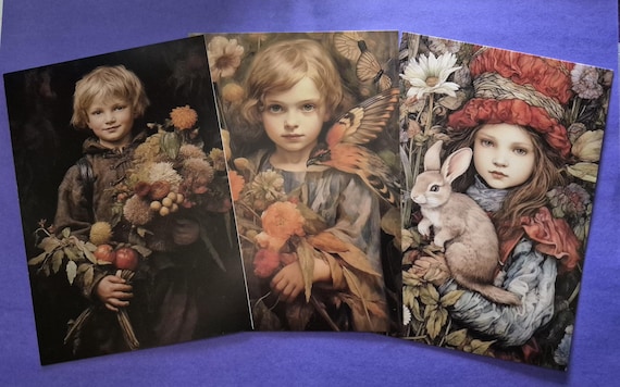 Fairies in the Forest Theme Set, Thick cardboard cards and stickers. 22 pieces or 44 pieces Sets. For Greeting Cards, Journaling, and Diary