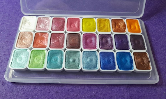 Metallic Pearl Watercolor Paint, 24 Colors, Solid Quarter Pans Set, Nail Art Drawing, Calligraphy, Acuarelas,