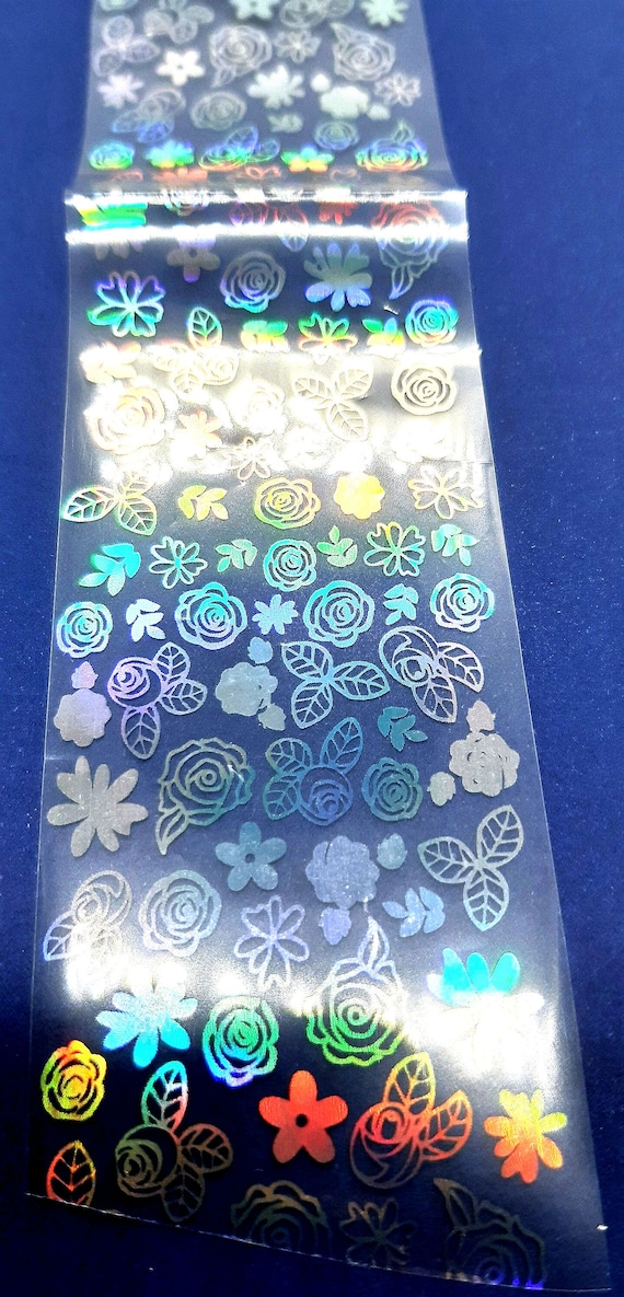 Holographic Nail Art Stickers: Abstract Floral Water Slider Decals (8 Sheets)