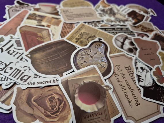 Dark Academia Stickers, Vintage Library, Vintage decorations, 25/50 pieces, Decal Stickers, Waterproof Sticker, Scrapbooking, Phone decor