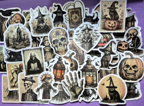 Victorian horror pictures, Gothic Style. Dark Fantasy. Witch Decals, 25 pcs
