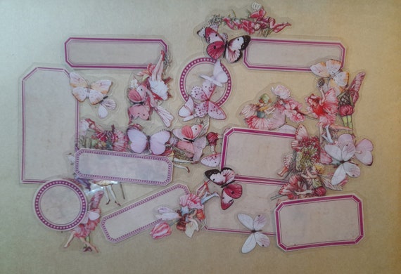 Fairies and Labels Stickers, to write in material, 25/50 pieces Vintage Style. For Journaling Scrapbooking Junk Journal Supplies. Gifts.