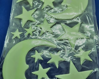 Moon and Stars Glow in the Dark Wall Stickers: Nursery Decor