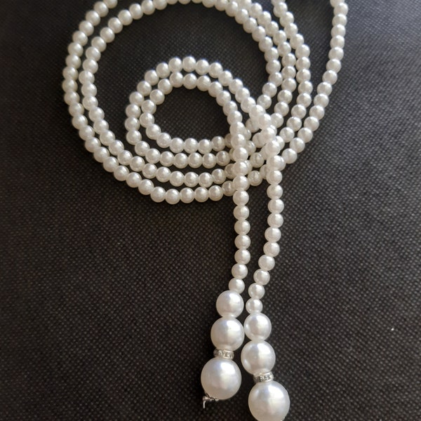 Fashion Necklace, Simulated Pearls, 125 centimeters. In Gift Bag.