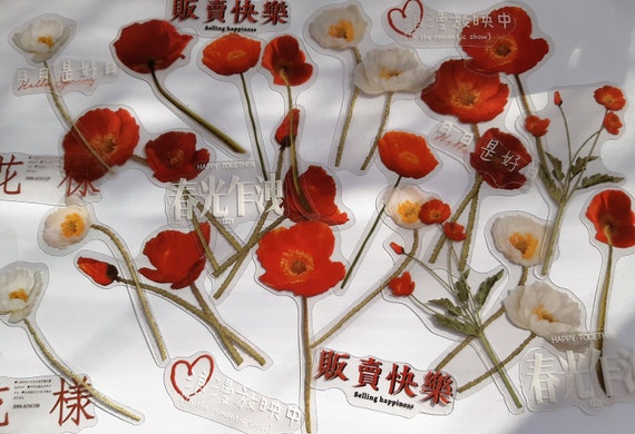 Flower Bouquet Stickers, red, orange, blue or pink flower arrangement Set of 15/30 pieces, Plastic Stickers, Embellishment, Scrapbooking