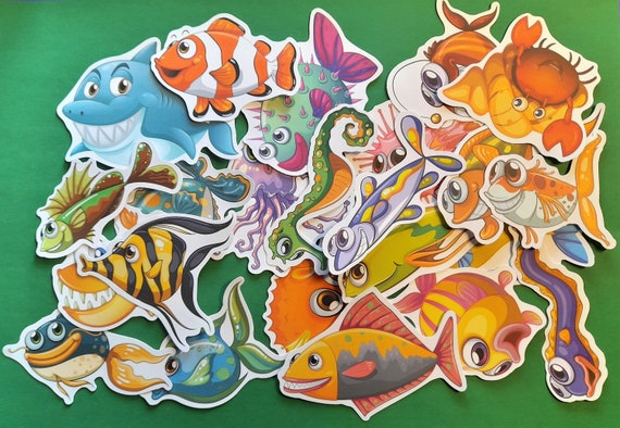 Happy Fish Decal Stickers 50PCS Underwater  Cartoon Anime Personality Computer Car Sticker Notebook Suitcase