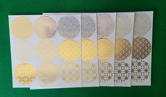Sticker Circular, Transparent, Foil Gold Label, Set of 5 sheets / 45 stickers