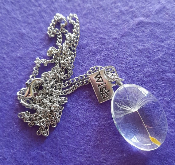 Wish Crystal Dandelion Oval Pendant Necklace. In Gift Bag.
