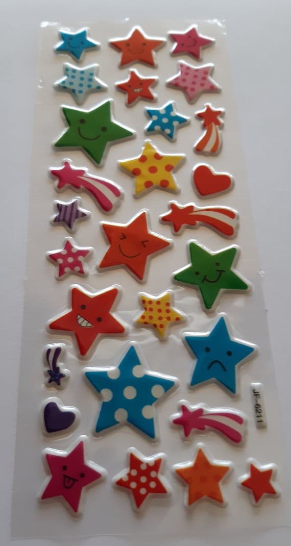 Flowers bubble stickers, Stars bubble stickers. 3D stickers. Multicolor Stickers, 2/4 assorted sheets, Lot of stickers Kindergarten Reward