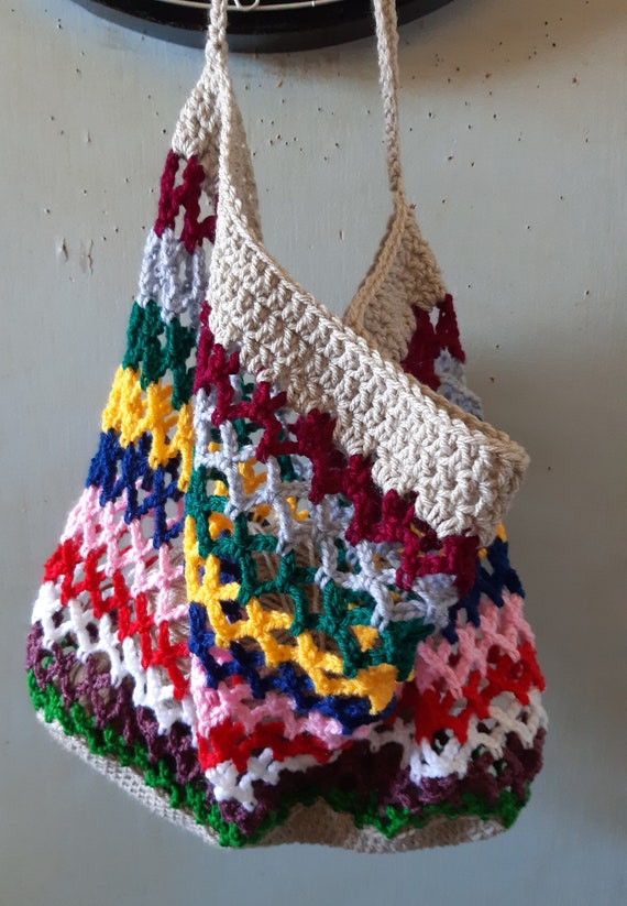 Beach Bag, Shopping Bag, Hand Made, Acrylic Yarn, Crochet Made