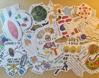 I love Biology Stickers, 50PCS Funny Graffiti Life Science Decals Scrapbooks Diaries Luggage Laptops Phones