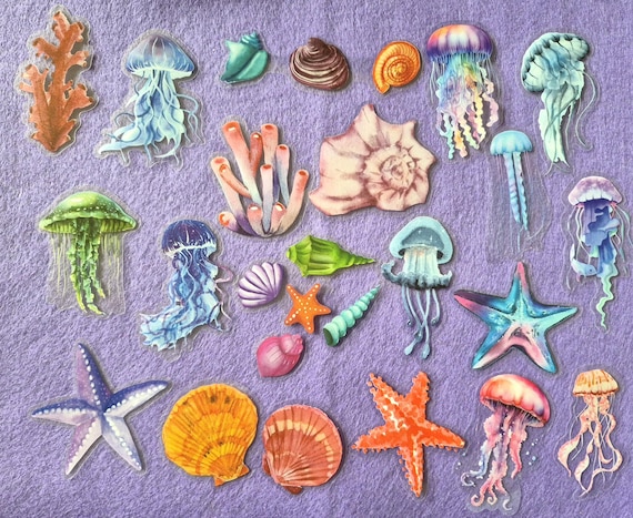 Under the sea plastic stickers, Colorful and Educational, 25 pieces, No repeated patterns, Waterproof