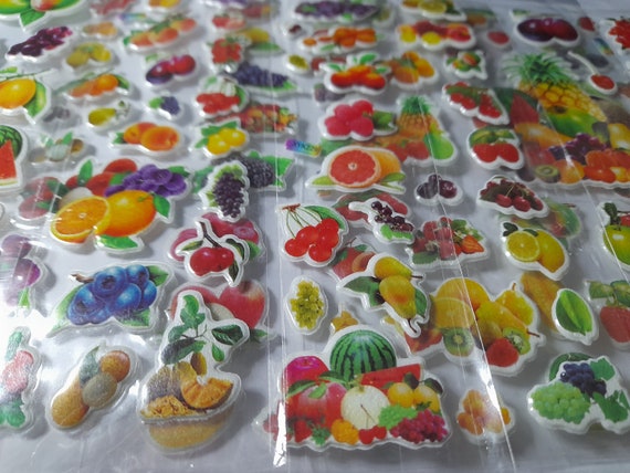 Fruit Stickers 3D Puffy Stickers Picture Stickers 4 sheets lot of Stickers Educational Stickers Scrapbooking Cartoon Stickers Diary Journal