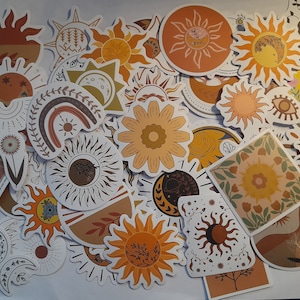 Bohemian Moon Sun Flowers Stickers Decal Decorations Boho Style Cartoons Stickers 25/50 pcs Decoration DIY Phone Notebook Wall Cute Sticker