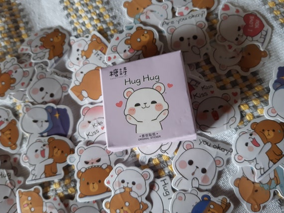 Hug Stickers, Hare Stickers, Cute Sticker, Set of 46, Label. Kawaii, Diary, Adhesive, Paper Flake, Japan Sticker, Scrapbooking, Stationery