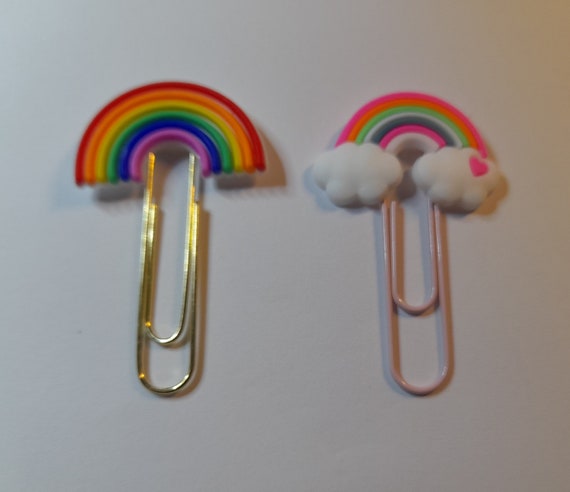 Rainbow Paper Clips, Cute Paper Clips, 2 styles (gold or pink), Set of 5,