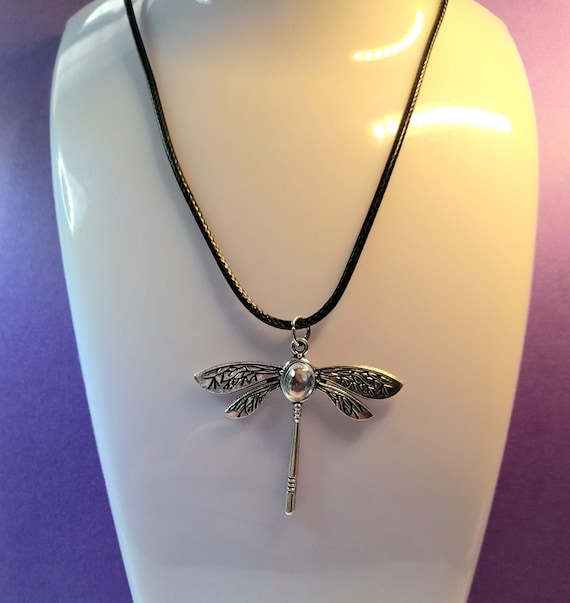 Dragonfly Moonstone Necklace Vintage Insect  Charm Leather Rope Choker Necklaces Hip-hop Accessories