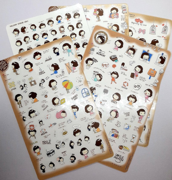 Hello Day Sticker, Pvc Stickers, Korean Stationery, Cartoon Sticker, Diary Sticker, Scrapbook, Decoration, Stationery, Stickers, Journal