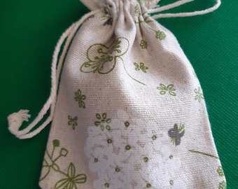 Floral Linen Cotton Drawstring Bag Set: Jewelry Packaging, Party Favors (10x14cm)