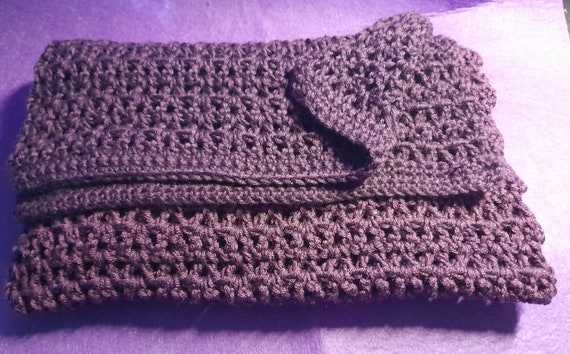 Scarf, Shawl, Crochet , Cotton Blend Yarn, Hand made, Dark Purple, Soft and light, 120 x 23 centimeters