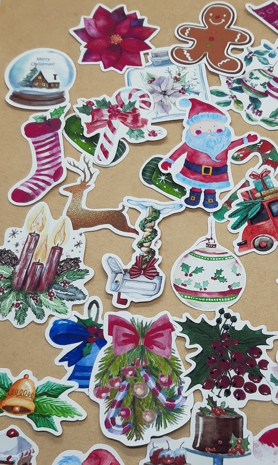 Christmas Stickers - Watercolor Paint Stickers - Christmas Decoration - 16/33pcs - Gift Labels, Gift packaging - Journal - Christmas Favor