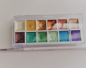 Pearl Watercolor Paint Set: Glittering Metallic Colors, Calligraphy Palette