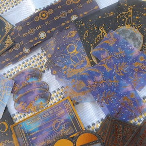 Vintage vergulde stickers, uitstekende bronzen stickers, sterrenhemel, bibliotheek, 60 stuks, decoratief, scrapbooking, label, dagboek, album, dagboek