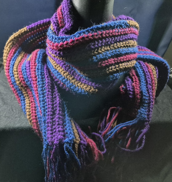 Winter colours scarf, Handmade Crochet Scarf, Acrylic Yarn, 18 x 120 centimetres